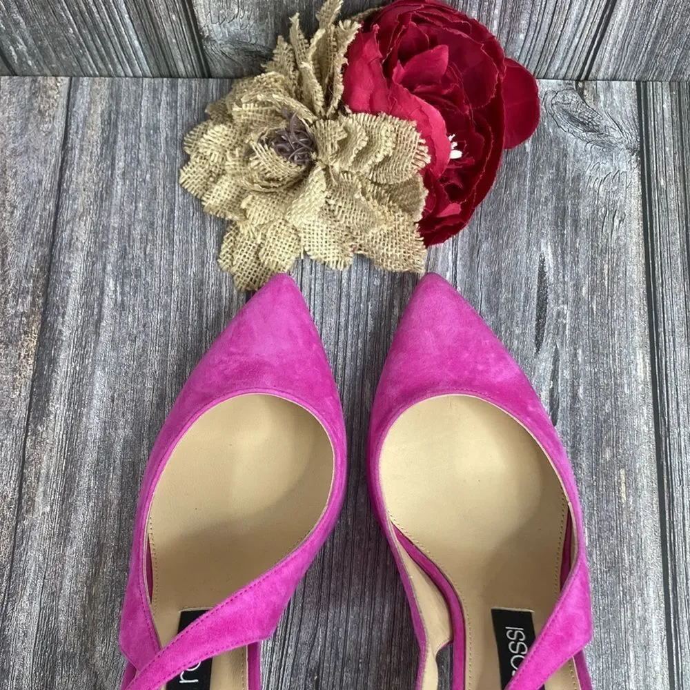 Sergio Rossi Scarpe Donna Pink Suede Slingback Pumps 39M - Picture 4 of 8